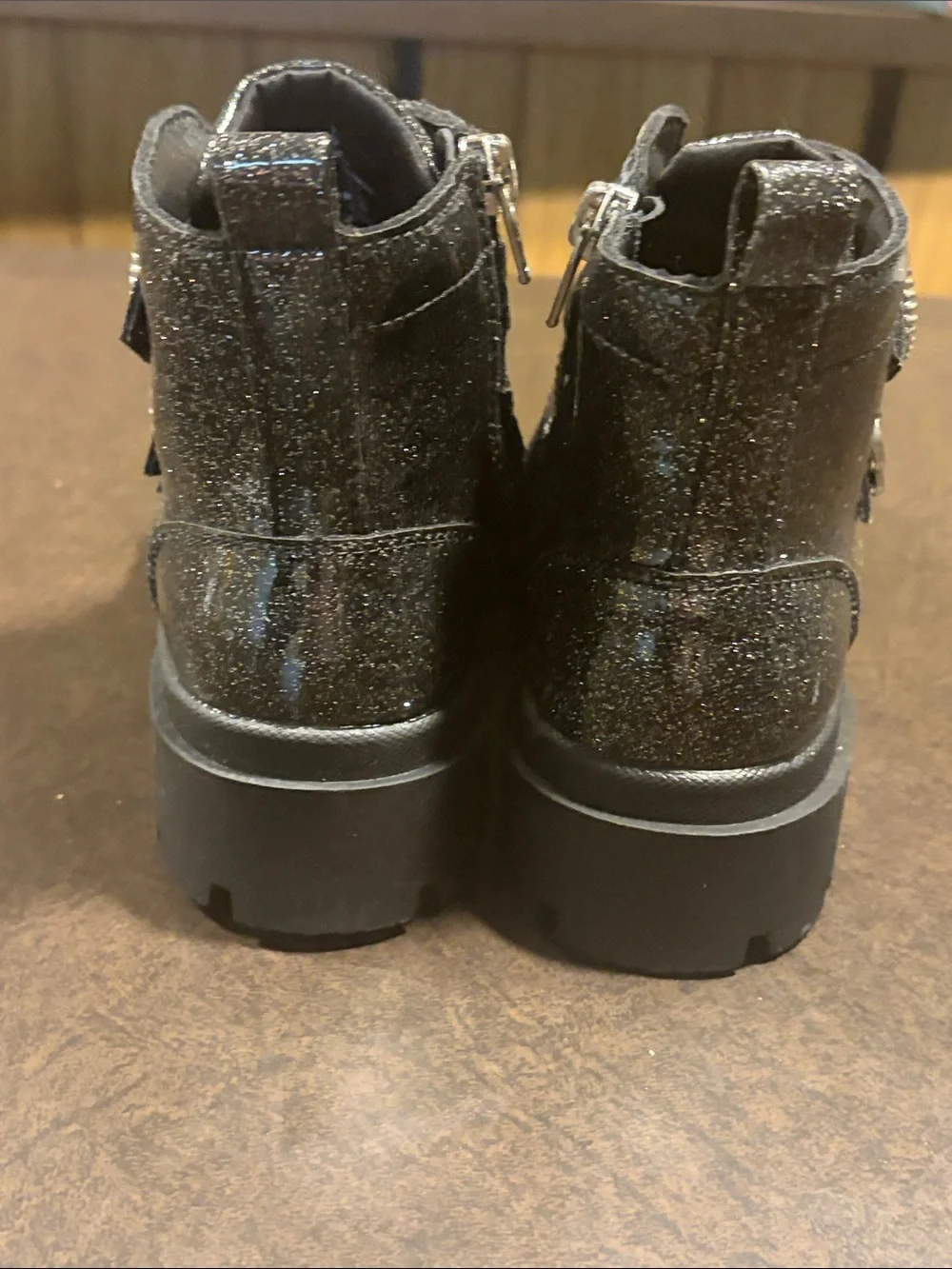 Justice Girls Black Glitter Buckle Ankle Boots